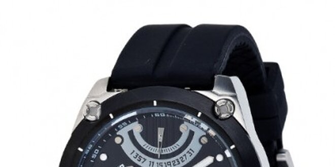 Pánske čierne oceľové hodinky Lancaster so silikónovým remienkom