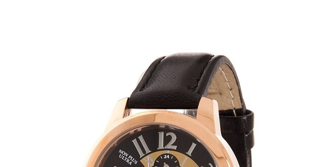 Dámske zlaté hodinky Lancaster s čiernym koženým remienkom