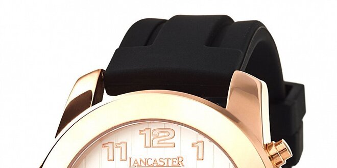 Pánske zlaté náramkové hodinky Lancaster s čiernym silikónovým remienkom