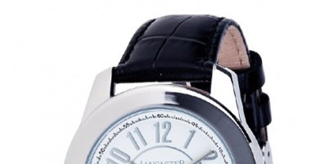 Dámske oceľové hodinky Lancaster s bielym ciferníkom a čiernym koženým remienkom