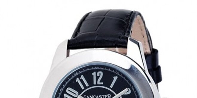 Dámske oceľové hodinky Lancaster s čiernym ciferníkom a čiernym koženým remienkom