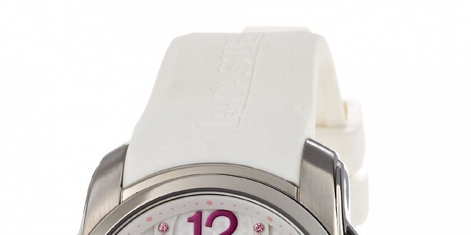 Dámske oceľové náramkové hodinky Lancaster s bielym silikónovým remienkom a kamienkami