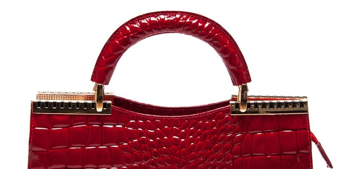 Dámska lesklá červená kabelka s motívom hadej kože Roberta Minelli