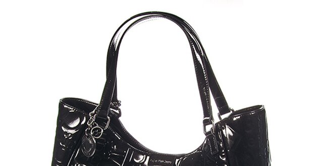 Dámska tmavá kabelka v lesklom prevedení Calvin Klein