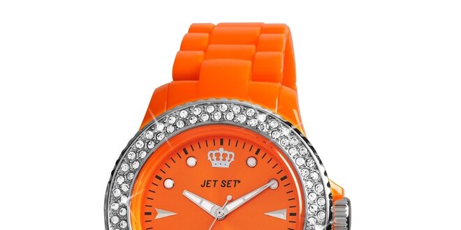 Dámske oranžové hodinky s kamienkami Jet Set