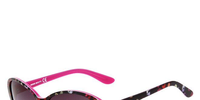 Dámske oválné čierne slnečné okuliare s farebnou potlačou Miss Sixty
