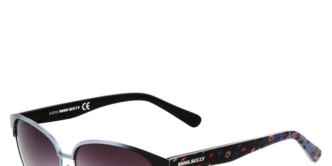 Dámske čierne slnečné okuliare so vzorovanými stranicami Miss Sixty