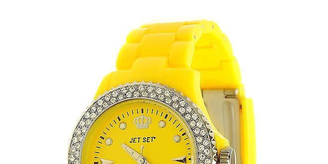 Dámske citrónovo žlté hodinky Jet Set s kamienkami