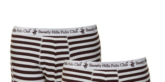 Set pánskych hnedo-bielych pruhovaných trenírok Beverly Hills Polo Club