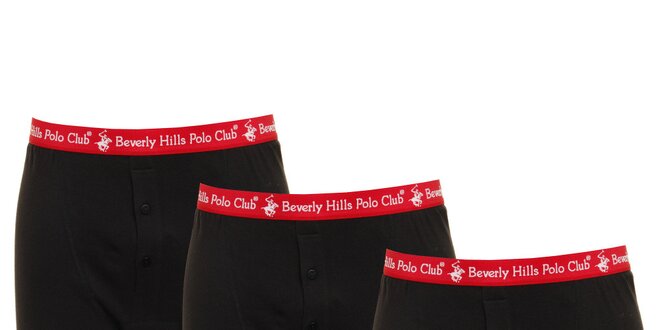 Set troch čiernych pánskych boxeriek s červenou gumou Beverly Hills Polo Club