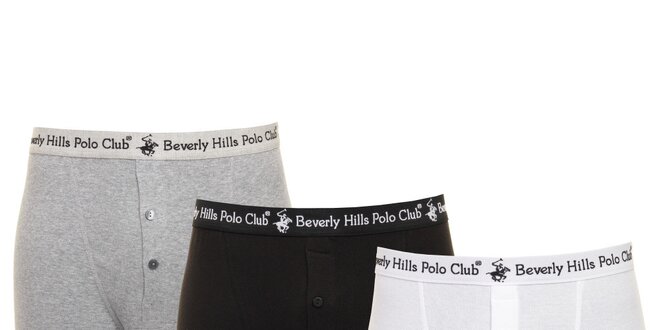 Set čiernych, šedých a bielych pánskych boxeriek Beverly Hills Polo Club