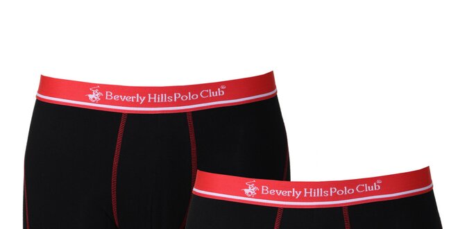 Set dvoch čiernych pánskych boxeriek s červenou gumou Beverly Hills Polo Club