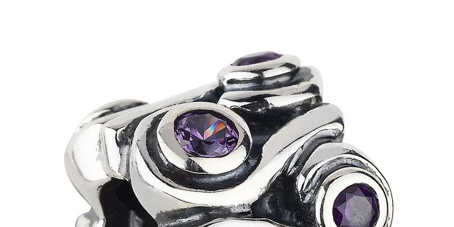 Bohate brúsený strieborný prívesok Pandora s purpurovými kamienkami
