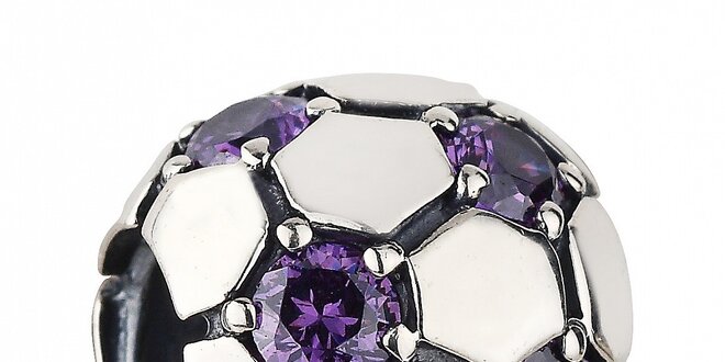 Strieborný prívesok Pandora futbalová lopta s fialovými kamienkami