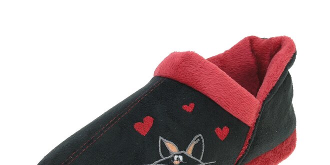 Dámske čierne papuče Beppi s červeným lemom a koučkou