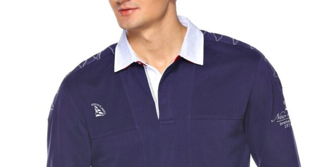 Pánske modré polo tričko s dlhým rukávom M. Conte