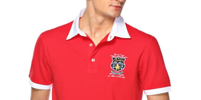 Pánske červené polo tričko s bielym límčekom M. Conte