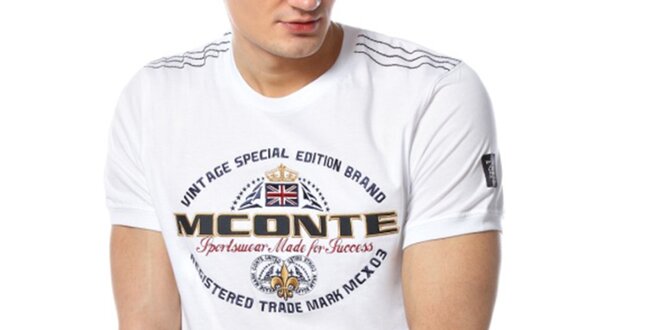 Pánske biele tričko s výšivkou na hrudi M. Conte