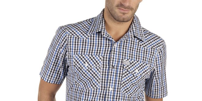 Pánska modro-čierno-biela kockovaná košeľa s krátkym rukávom New caro