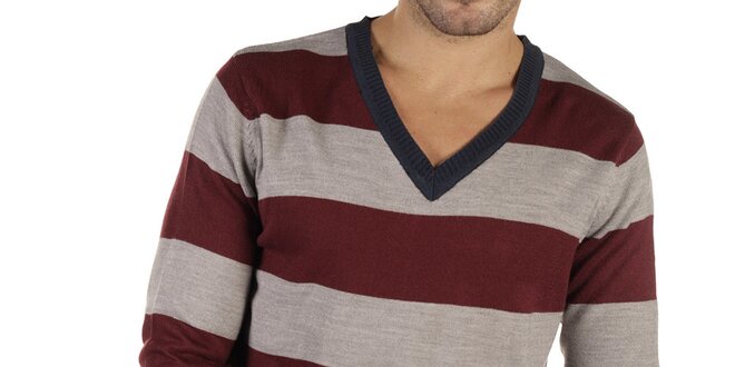 Pánsky pruhovaný sveter s véčkovým výstrihom New Caro