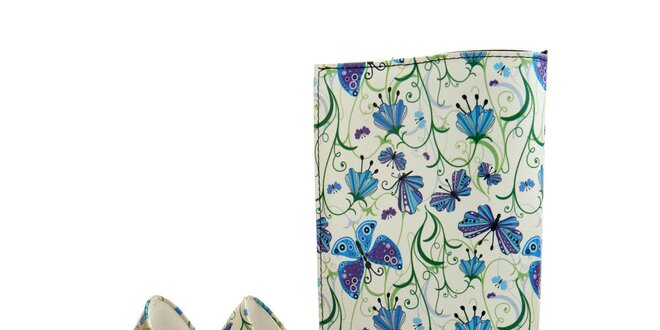Dámske lodičky a listová kabelka Elite Goby - s modrými kvetinami a motýľmi