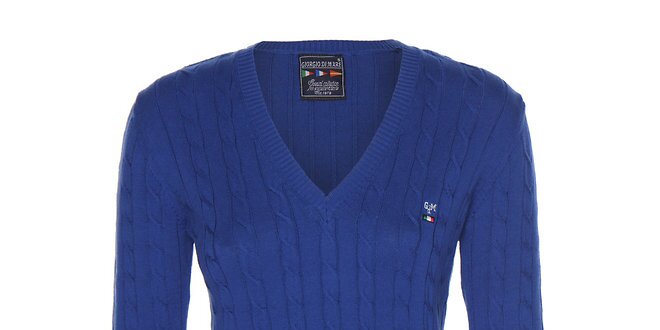 Dámsky modrý sveter s véčkovým výstrihom Giorgio di Mare