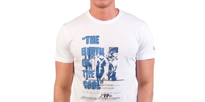 Pánske biele tričko s modrou potlačou Fred Perry