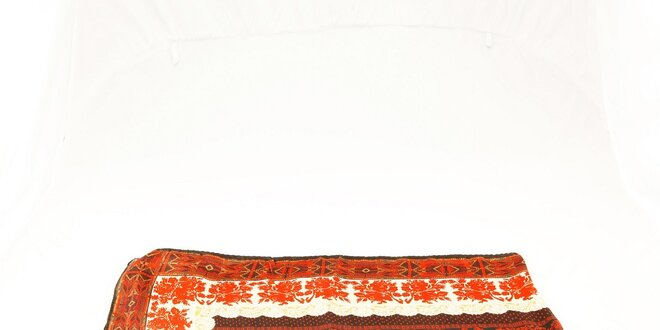 Dámska oranžovo-krémová hedvábna šatka Just Cavalli s orientálnym vzorom