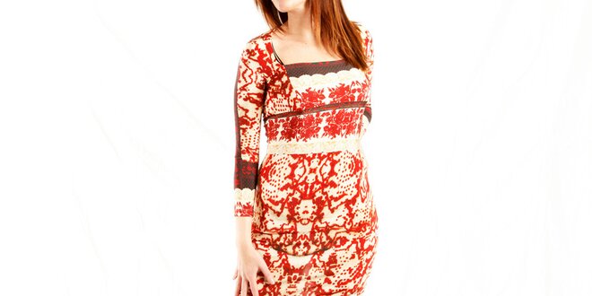 Dámske krémové šaty Just Cavalli s červeným vzorom