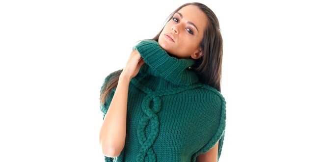 Dámsky zelený sveter s rolákovým límcom