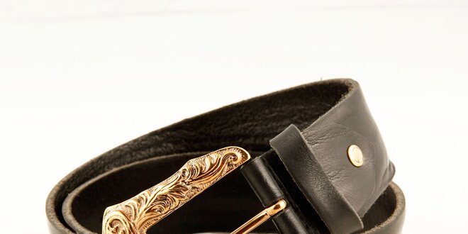 Dámsky čierny kožený opasok Just Cavalli so zlatou sponou