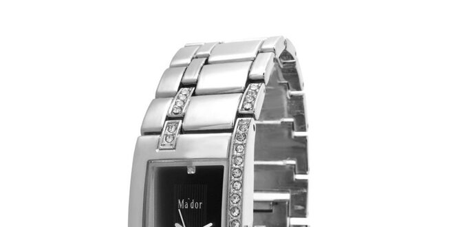 Dámske náramkové hodinky s obdĺžnikovým čiernym ciferníkom Ma´dor