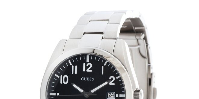 Pánske športové oceľové hodinky s čiernym guľatým ciferníkom Guess