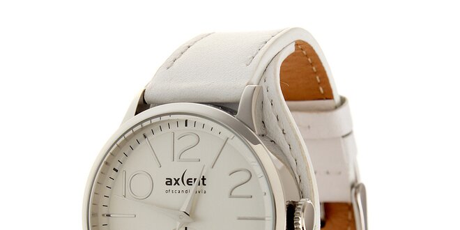 Dámske biele náramkové hodinky Axcent s koženým remienkom
