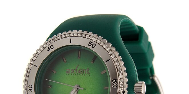 Dámske zelené náramkové hodinky Axcent s pryžovým remienkom a kamienkami