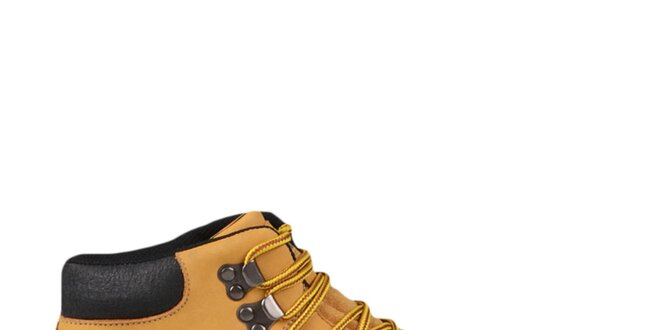 Horčicové členkové topánky so žltými šnúrkami Bustagrip