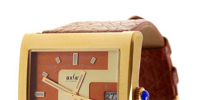 Zlaté náramkové hodinky Axcent s hnedým koženým remienkom