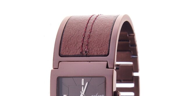 Dámske vínovo-medené hodinky Axcent s kombinovaným remienkom