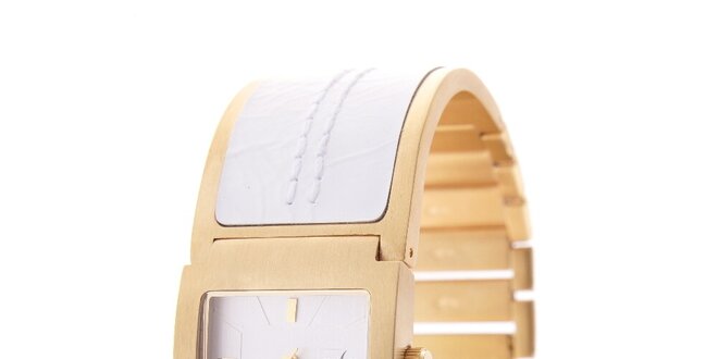 Dámske zlaté hodinky Axcent s bielym kombinovaným remienkom