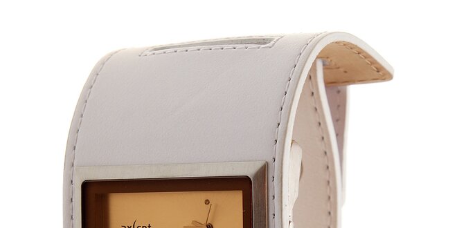 Dámske hodinky Axcent so širokým bielym koženým remienkom