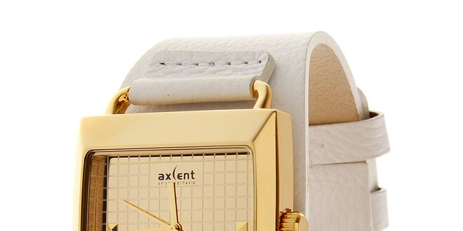 Zlaté hodinky Axcent s bielym koženým remienkom