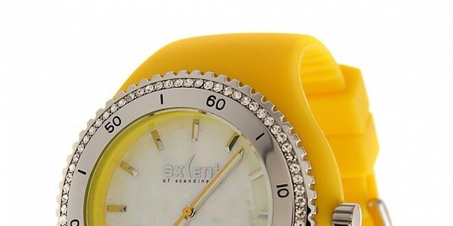 Dámske žlté náramkové hodinky Axcent s pryžovým remienkom a kamienkami