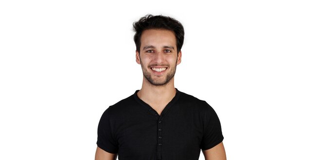 Pánske čierne tričko s gombíkmi Bonavita