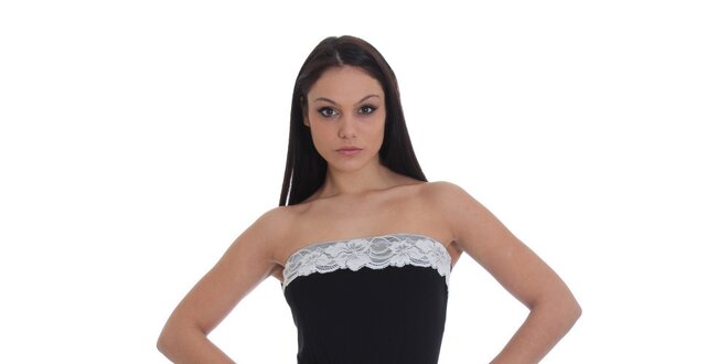 Dámske čierne púzdrové šaty s bielou čipkou SforStyle