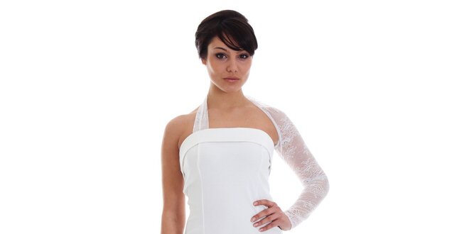 Dámske biele šaty s čipkovaným rukávom SforStyle