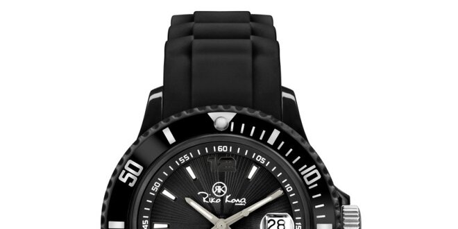 Čierne analógové hodinky so silikónovým remienkom Riko Kona