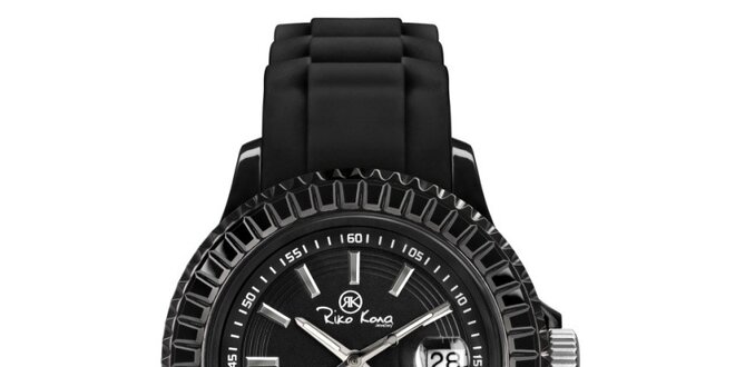 Čierne hodinky so silikónovým remienkom a dátumovkou Riko Kona