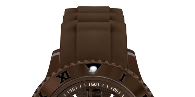 Hnedé analógové hodinky s rímskymi číslicami na lunete Riko Kona