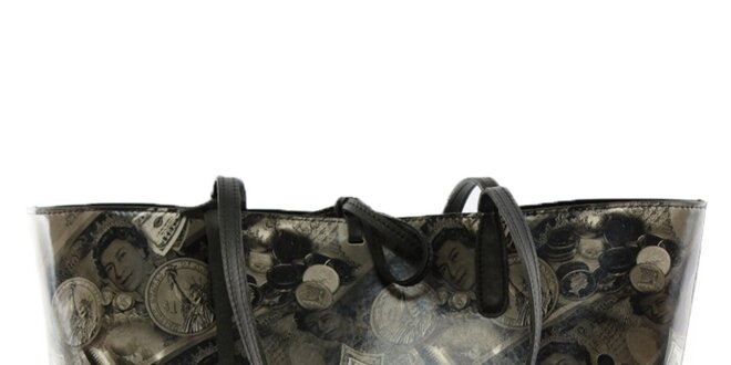 Dámska tmavá kabelka s vyberateľným vreckom a s potlačou peňazí Beverly Hills Polo Club