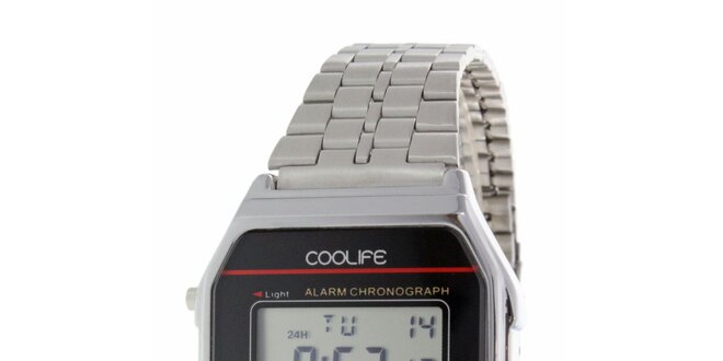 Oceľové digitálne hodinky COOLIFE s červenou linkou